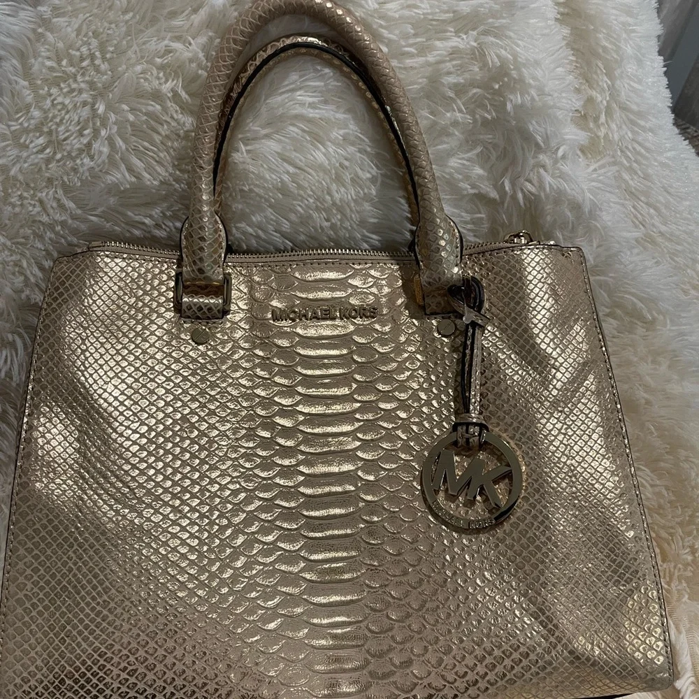 Michael Kors Gold Satchel with Signature Charm